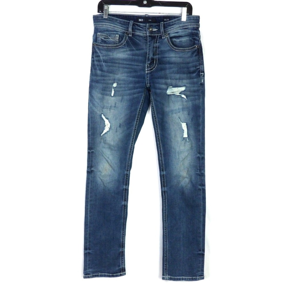 Buckle BKE ALEC Distressed Medium Wash Straight Leg Denim Jeans Men's 30 X 32